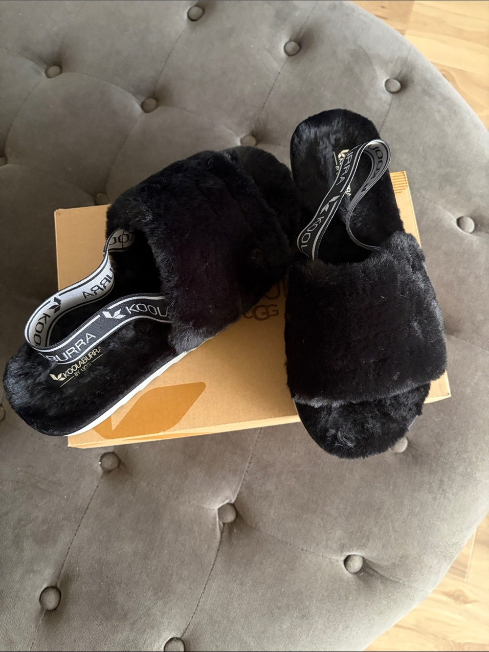 Koolaburra by Ugg Black Faux-Fur Slide Sandals size 9 with box!